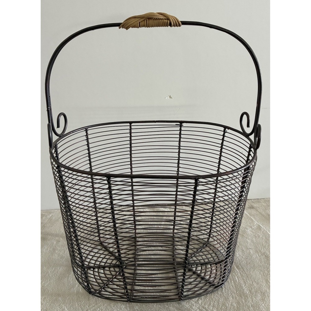 Basket Wire Dark Metal Woven Handle Rustic Decor Storage Farmhouse 18x13x9"